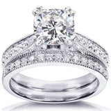 Kobelli Cushion-cut Moissanite Bridal Set with Round-Brilliant Diamond 1 2/5 CTW 14k White Gold