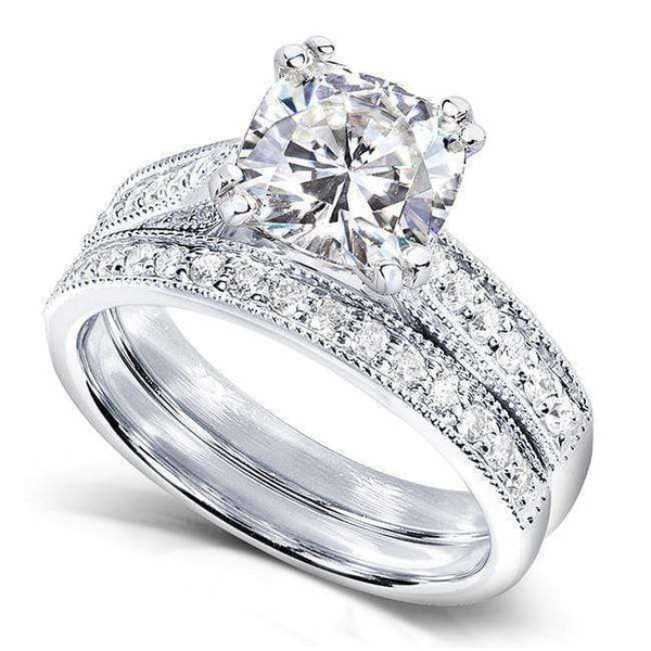 Kobelli Cushion-cut Moissanite Bridal Set with Round-Brilliant Diamond 1 2/5 CTW 14k White Gold