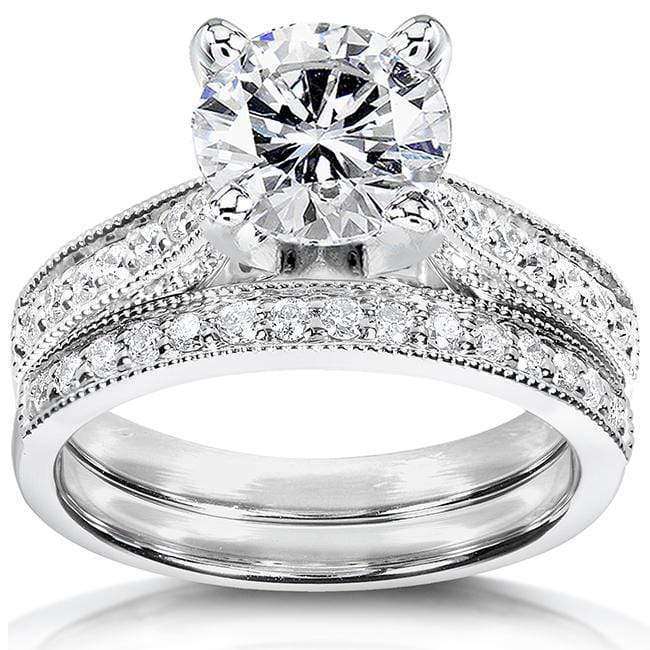 Kobelli Forever One (D-F) Moissanite & Diamond Bridal Set 1 4/5 Carat (ctw) in 14k White Gold