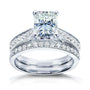 Kobelli Radiant-cut Moissanite Bridal Set with Round-Brilliant Diamond 1 1/2 CTW 14k White Gold