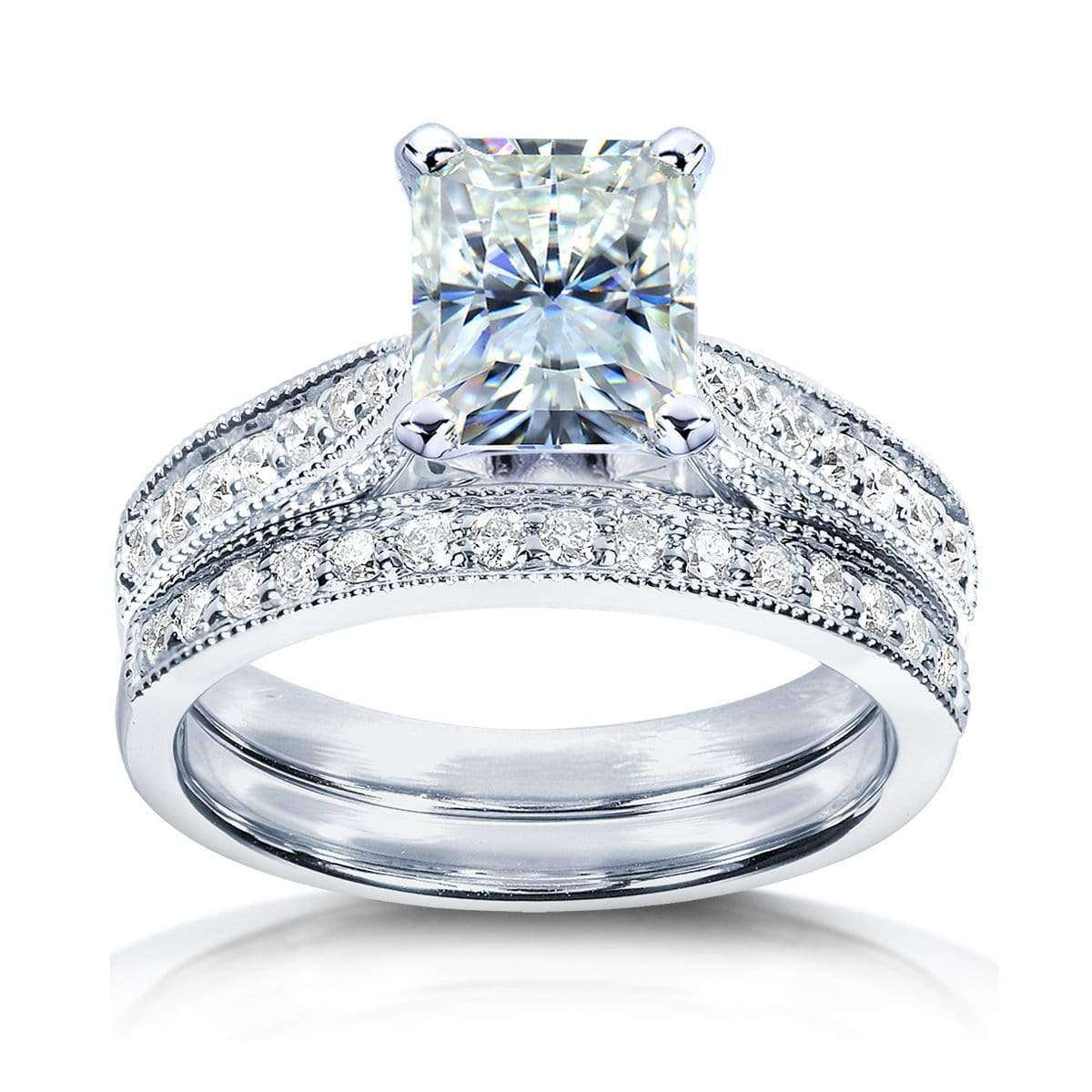 Kobelli Radiant-cut Moissanite Bridal Set with Round-Brilliant Diamond 1 1/2 CTW 14k White Gold