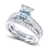 Kobelli Radiant-cut Moissanite Bridal Set with Round-Brilliant Diamond 1 1/2 CTW 14k White Gold