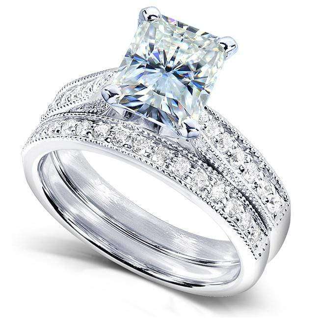 Kobelli Radiant-cut Moissanite Bridal Set with Round-Brilliant Diamond 2 1/8 CTW 14k White Gold
