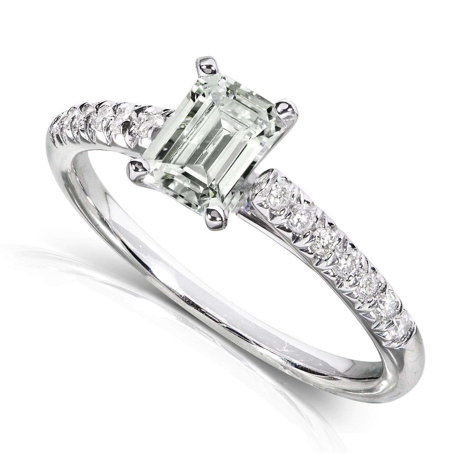 Kobelli Emerald Cut-Moissanite Engagement Ring with Diamond 3/4 CTW 14k White Gold