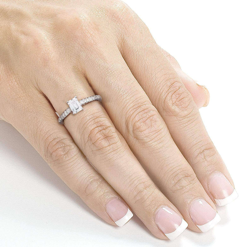 Kobelli Emerald Cut-Moissanite Engagement Ring with Diamond 3/4 CTW 14k White Gold