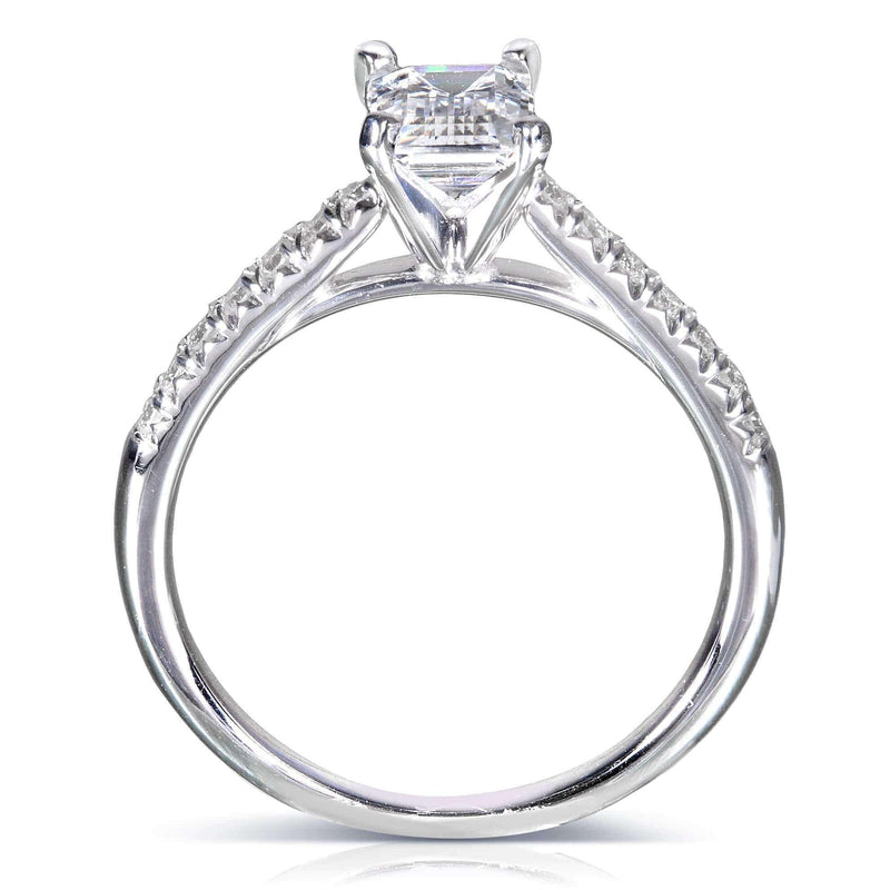 Kobelli Emerald Cut-Moissanite Engagement Ring with Diamond 3/4 CTW 14k White Gold