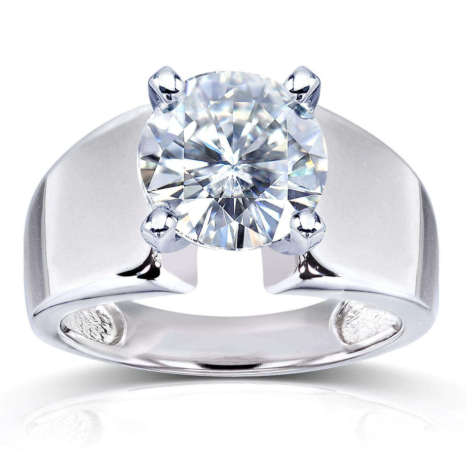 Kobelli Round Moissanite Solitaire Extra Wide Engagement Ring 3 Carat 14k White Gold