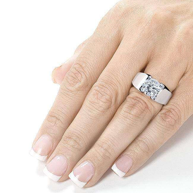 Kobelli Round Moissanite Solitaire Extra Wide Engagement Ring 3 Carat 14k White Gold