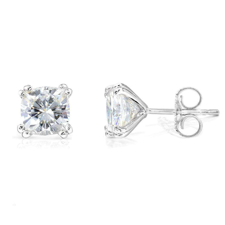 Cushion-cut Moissanite Stud Earrings 2.2 to 4 Carats TW in 14k Gold ...