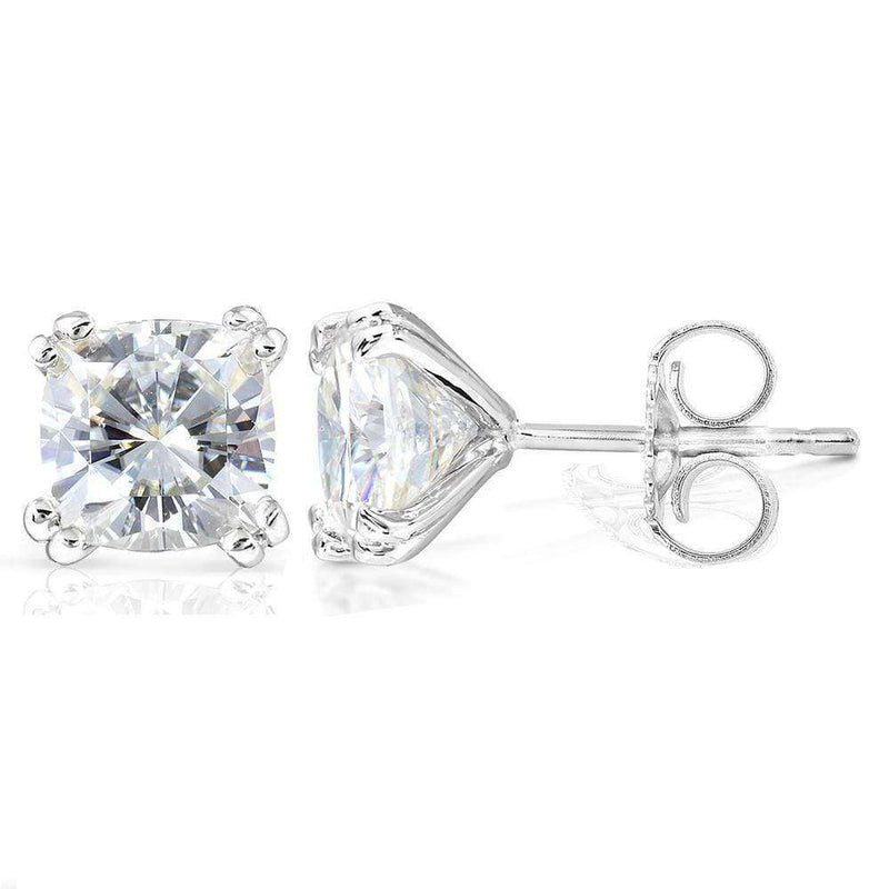 Cushion-cut Moissanite Stud Earrings 2.2 to 4 Carats TW in 14k Gold ...
