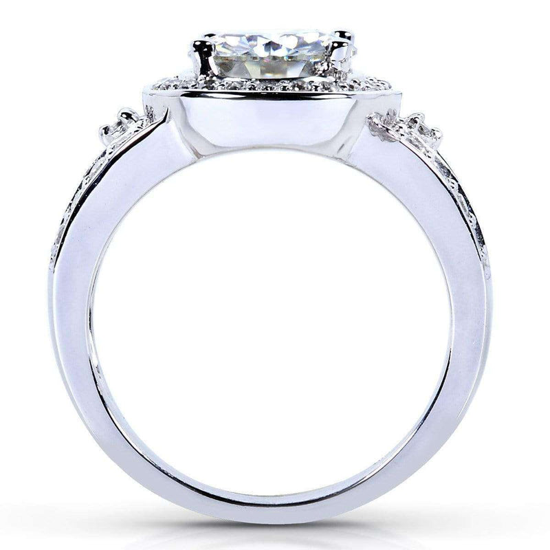 Kobelli Moissanite and Diamond Halo Low-Set Center Bridal Set 2 Carats TW in 14k White Gold