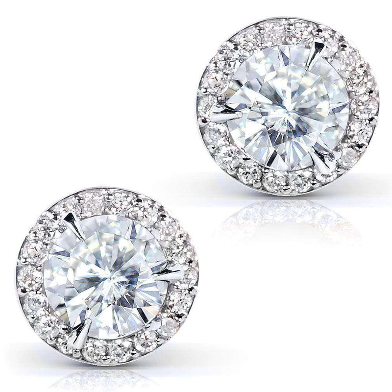 Kobelli Round Moissanite and Diamond Stud Earrings 2 1/4 CTW 14k Gold MZ61750/W