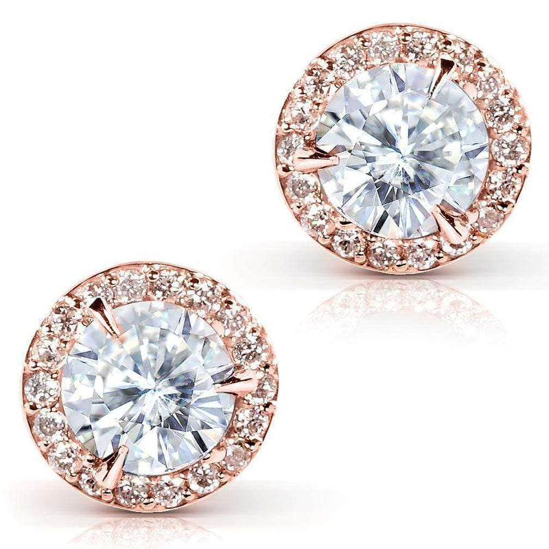 Kobelli Round Moissanite and Diamond Stud Earrings 2 1/4 CTW 14k Gold MZ61750/R