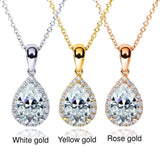 Kobelli Pear-Shape Moissanite (9mm x 6mm) & Diamond Necklace 14K Gold