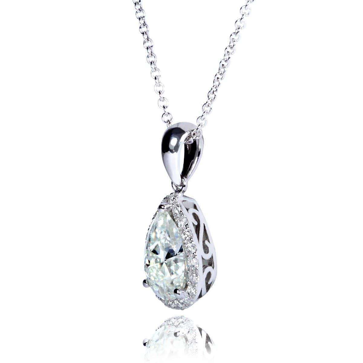 Kobelli Pear-Shape Moissanite (9mm x 6mm) & Diamond Necklace 14K Gold