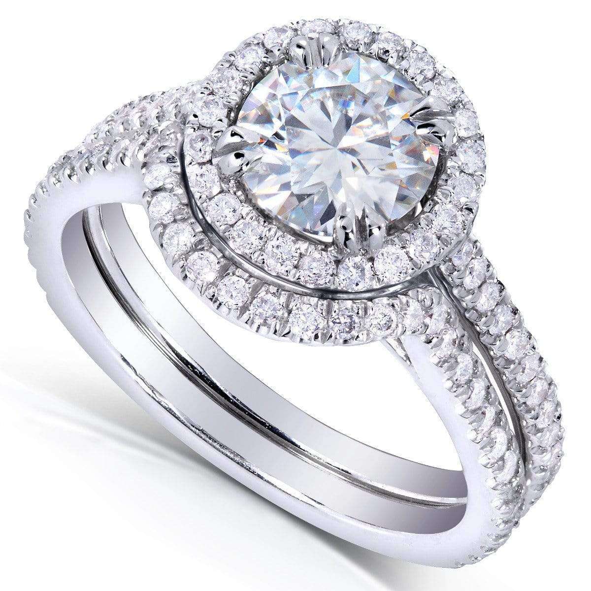 Kobelli Round-cut Moissanite Bridal Set with Diamond 1 1/2 CTW 14k White Gold