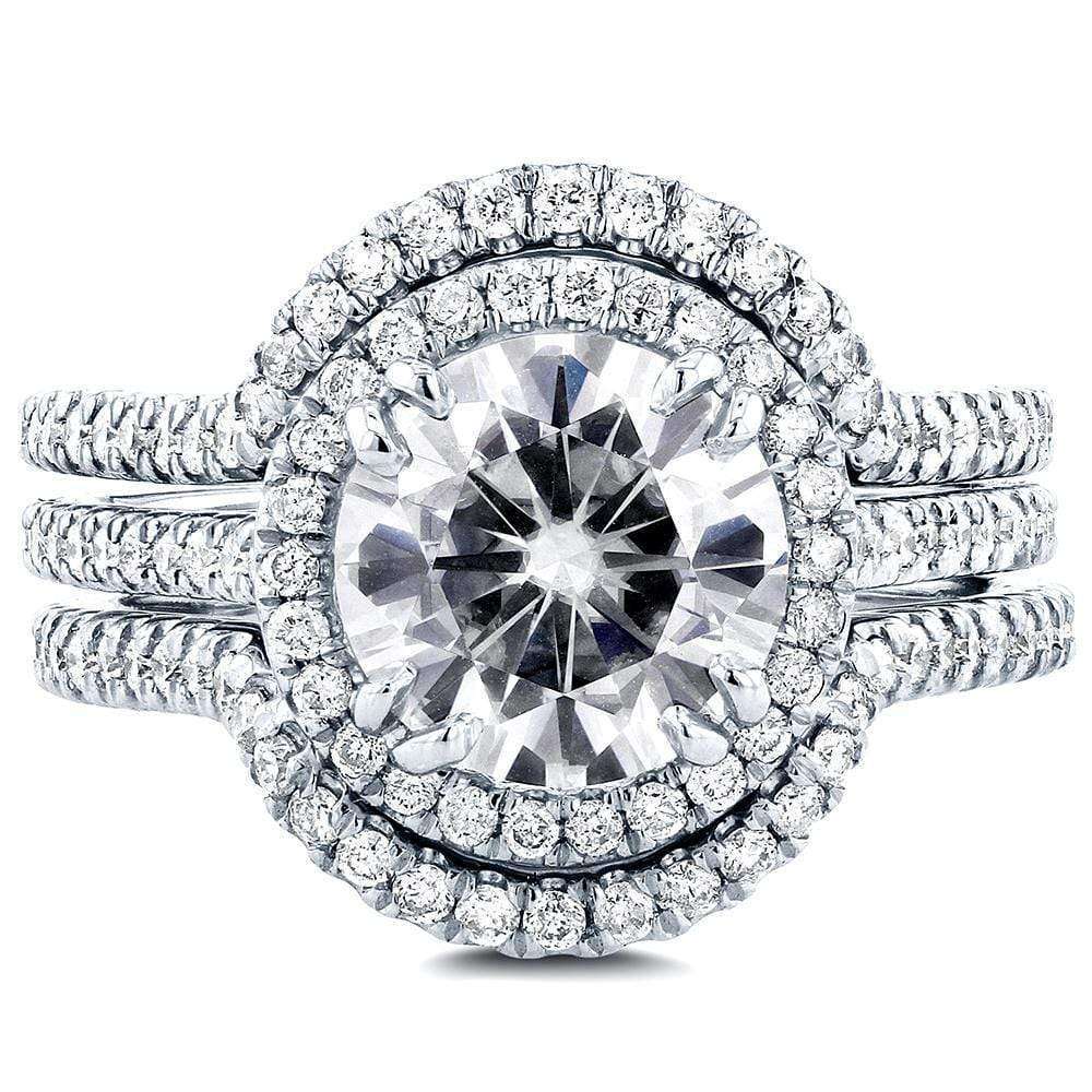 Kobelli Round Moissanite and Diamond Bridal Rings Set 2 1/2 Carat (ctw) in 14k White Gold (3 Piece Set)