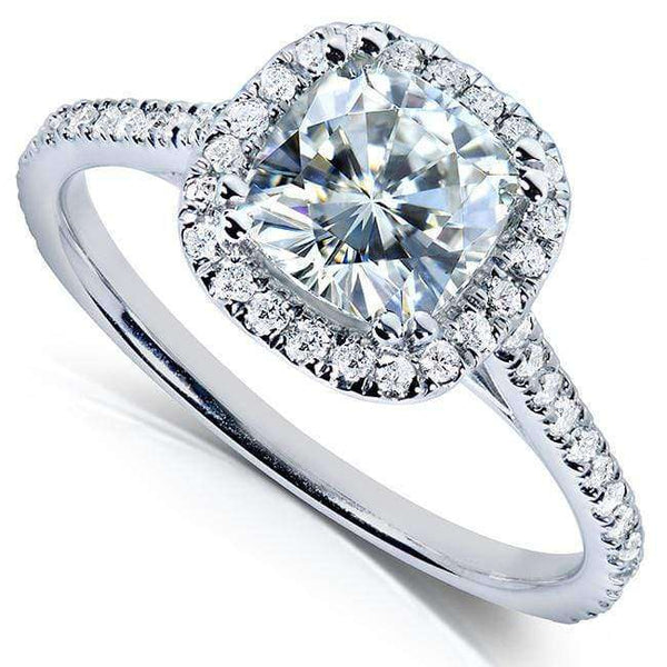 1.35ctw Cushion Moissanite Natural Diamond Halo Cathedral Engagement Ring in 14k Gold Kobelli