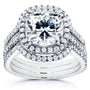 Kobelli Cushion Moissanite Bridal Set with Halo Diamond 3 1/2 CTW 14k White Gold (3 Piece Set)