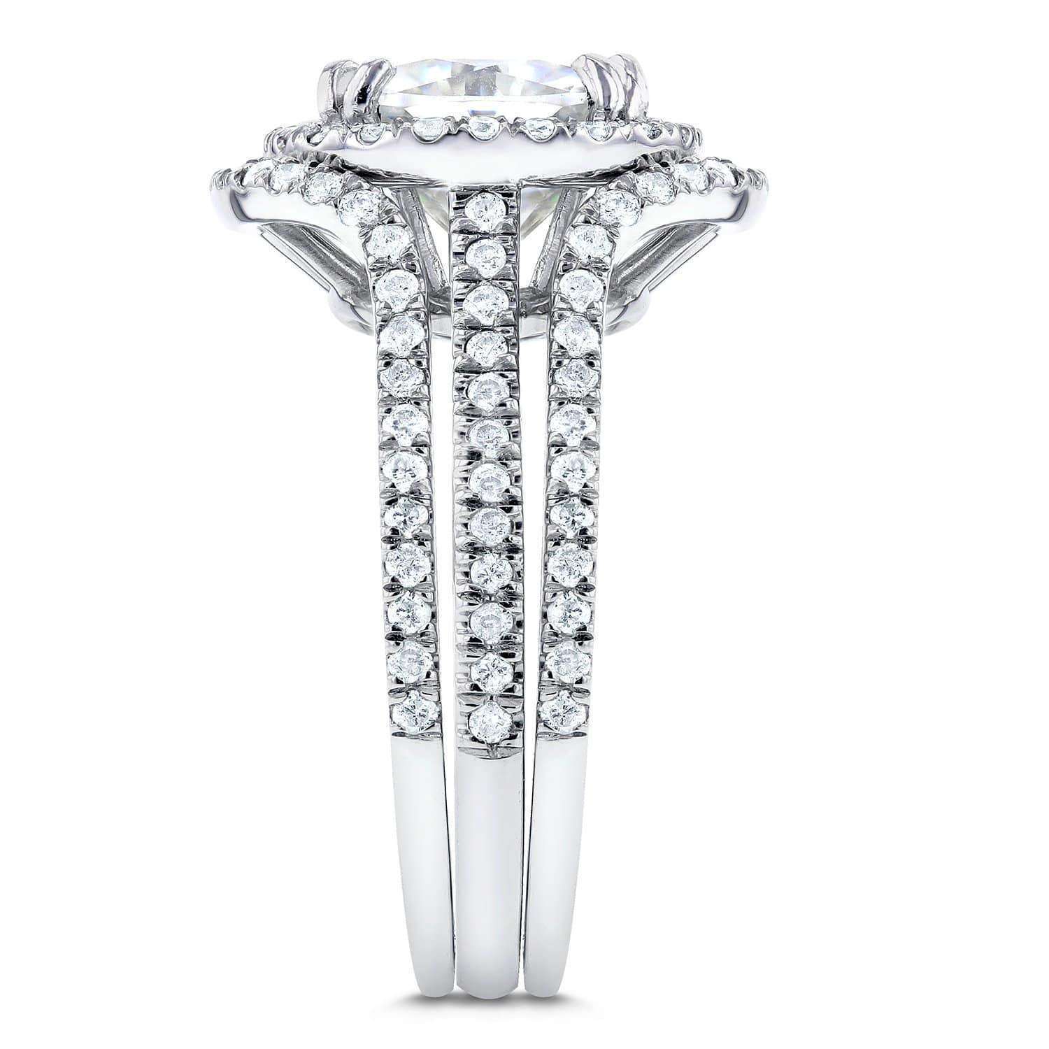 Kobelli Cushion Moissanite Bridal Set with Halo Diamond 3 1/2 CTW 14k White Gold (3 Piece Set)