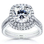 Kobelli Cushion Moissanite Bridal Set with Halo Diamond 3 1/4 CTW 14k White Gold