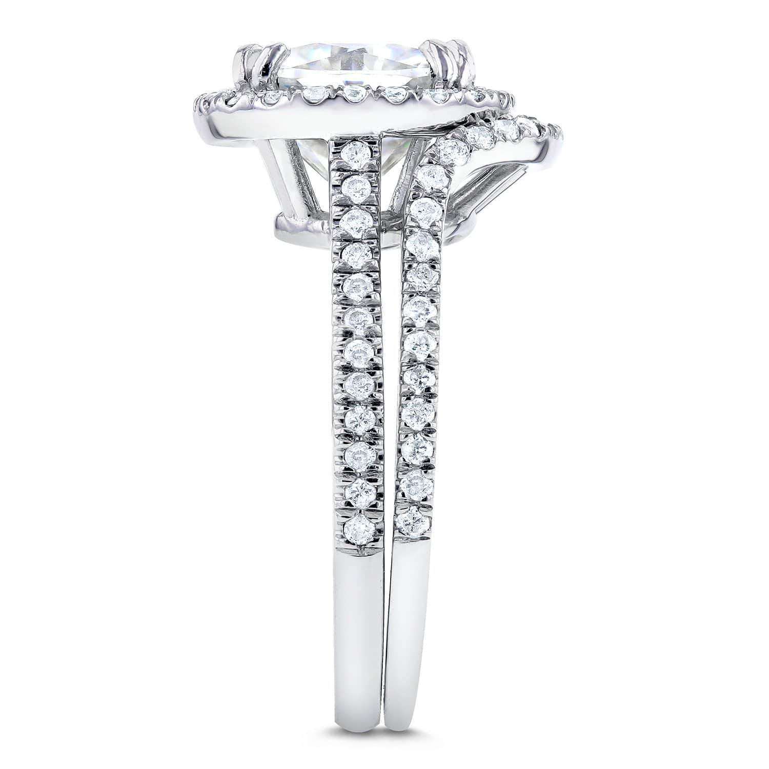 Kobelli Cushion Moissanite Bridal Set with Halo Diamond 3 1/4 CTW 14k White Gold