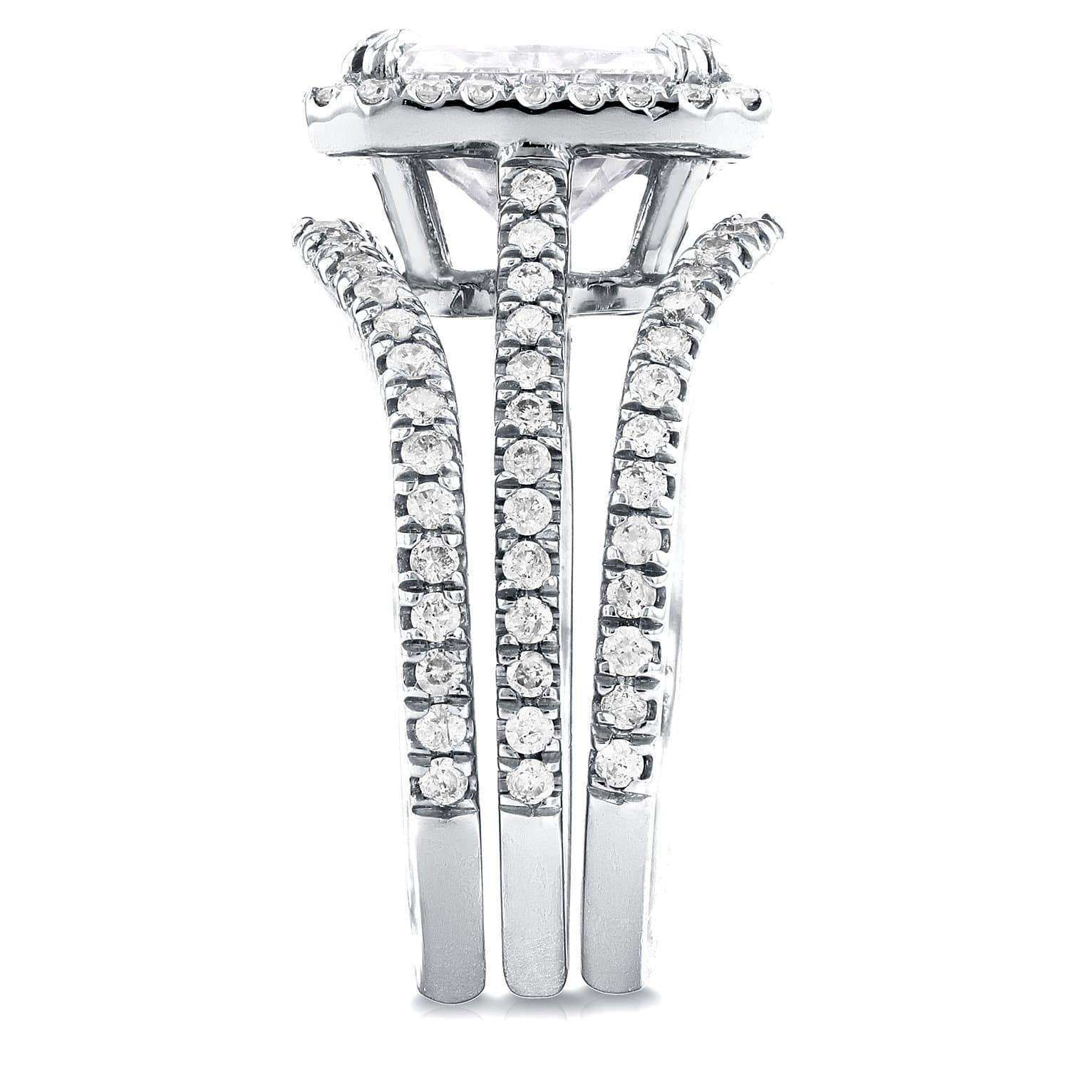 Kobelli Radiant Moissanite and Diamond 3 Piece Bridal Set 2 2/5 CTW in 14k White Gold