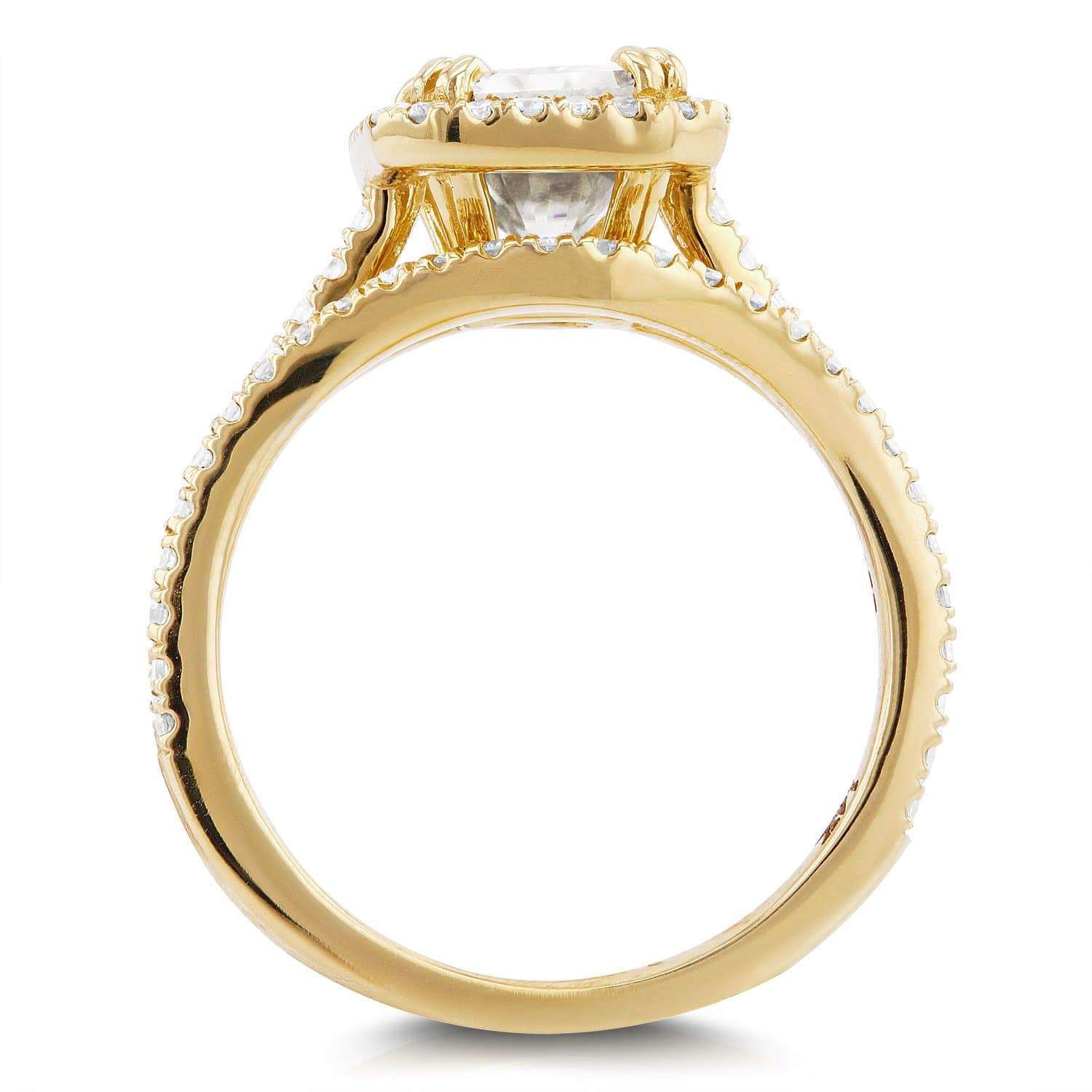 Kobelli Radiant Moissanite and Diamond Bridal Set 2 1/4 CTW in 14k Yellow Gold