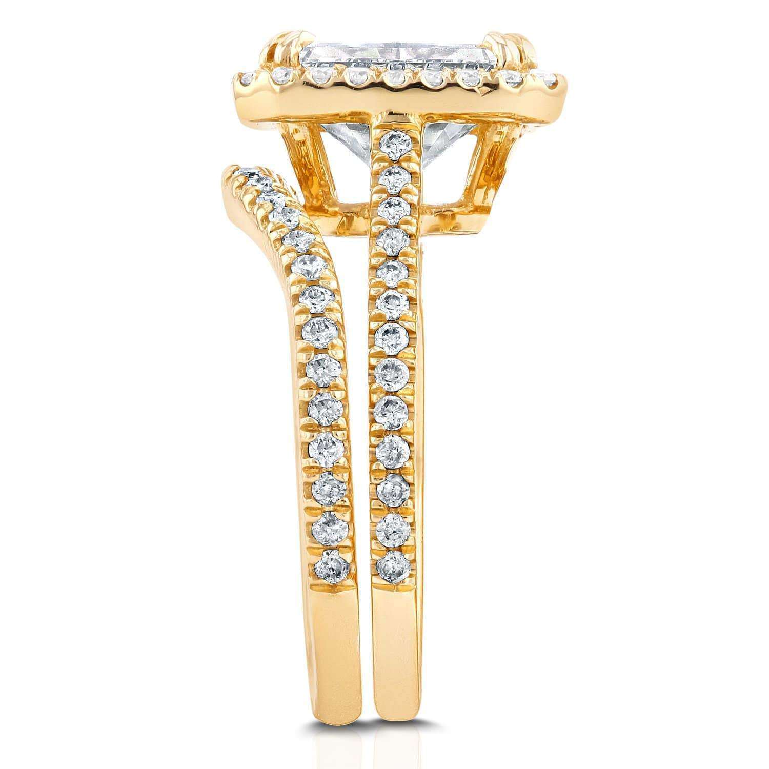 Kobelli Radiant Moissanite and Diamond Bridal Set 2 1/4 CTW in 14k Yellow Gold
