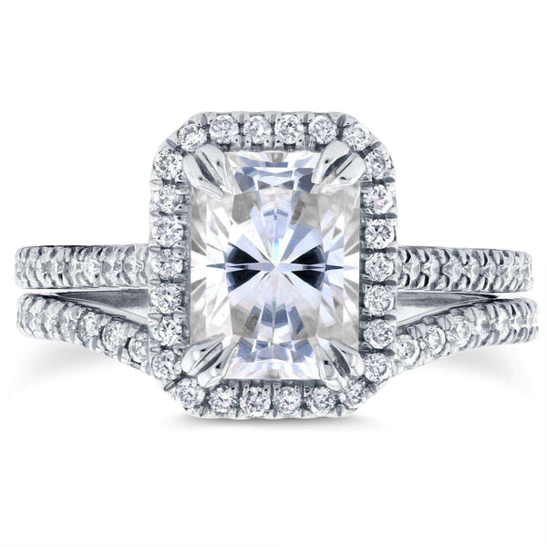 Kobelli Radiant Moissanite and Diamond Bridal Set 2 1/4 CTW in 14k White Gold