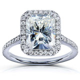 Kobelli Forever One (DF) Moissanite com corte radiante e anel de noivado de diamante de 3 quilates (ctw) em ouro branco 14k