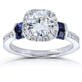 Kobelli Round-cut Moissanite Engagement Ring with Diamond and Sapphire 1 3/5 CTW 14k White Gold