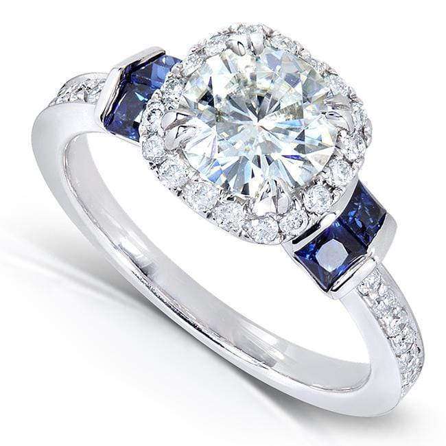 Kobelli Round-cut Moissanite Engagement Ring with Diamond and Sapphire 1 3/5 CTW 14k White Gold