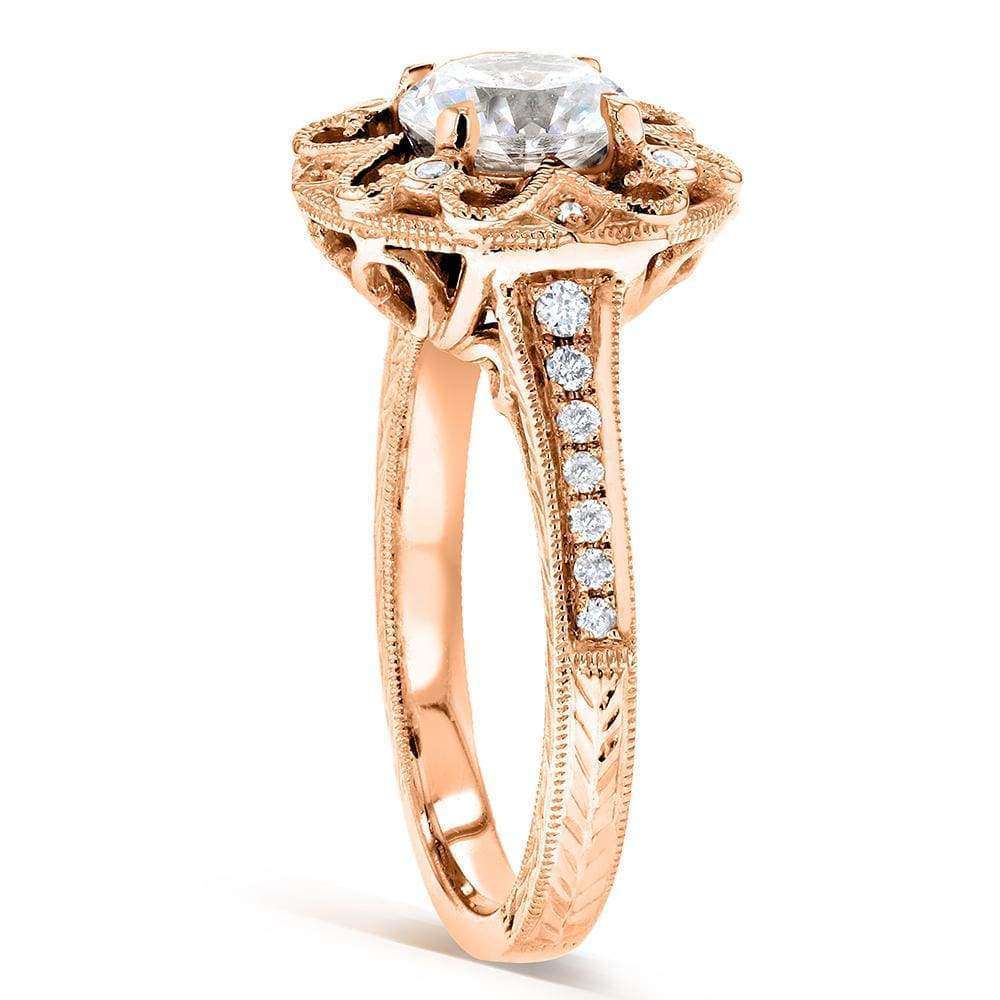 Kobelli Antique Forever One (D-F) Moissanite Engagement Ring with Diamond 1 1/5 CTW 14k Rose Gold