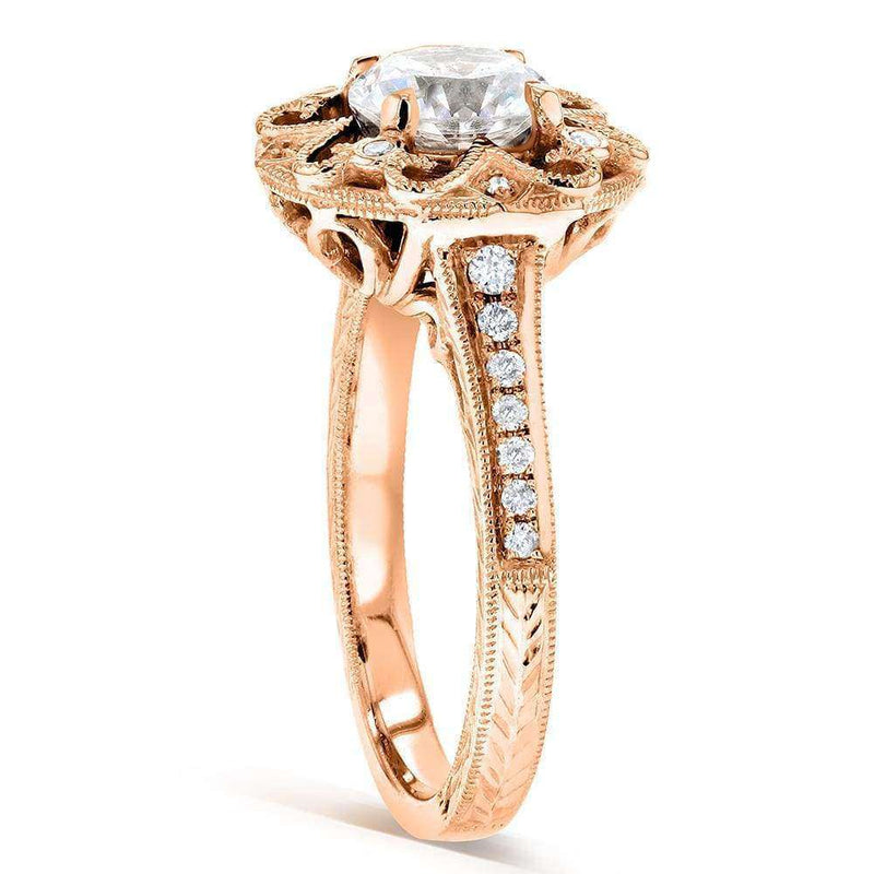 Kobelli Antique Round Moissanite Engagement Ring with Diamond 1 1/5 CTW 14k Rose Gold