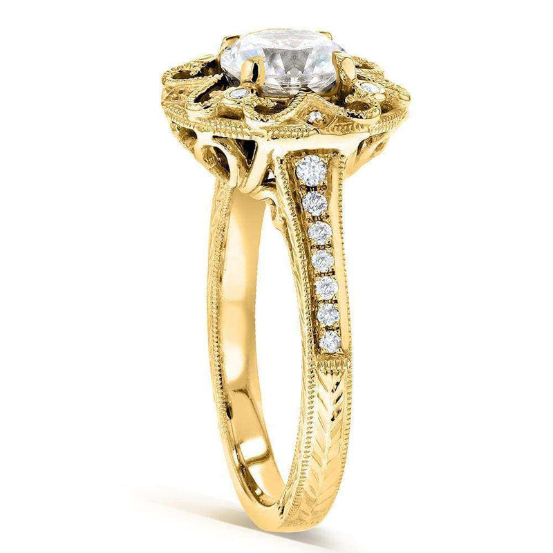 Kobelli Antique Forever One (D-F) Moissanite Engagement Ring with Diamond 1 1/5 CTW 14k Yellow Gold