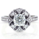 Kobelli Antique Forever One (D-F) Moissanite Engagement Ring with Diamond 1 1/5 CTW 14k White Gold