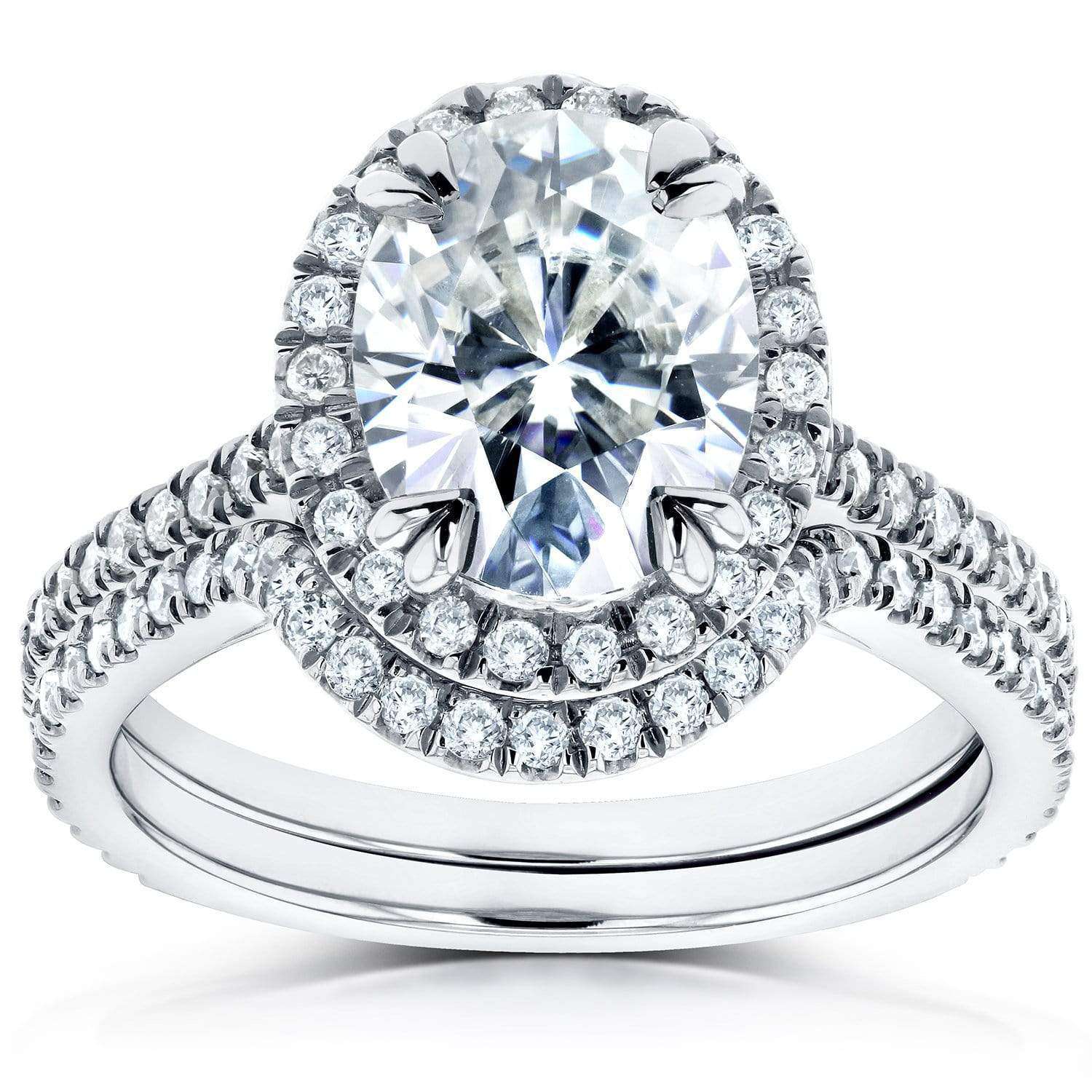 Kobelli Oval Moissanite and Diamond Halo Bridal Set 2 3/5 CTW 14k White Gold