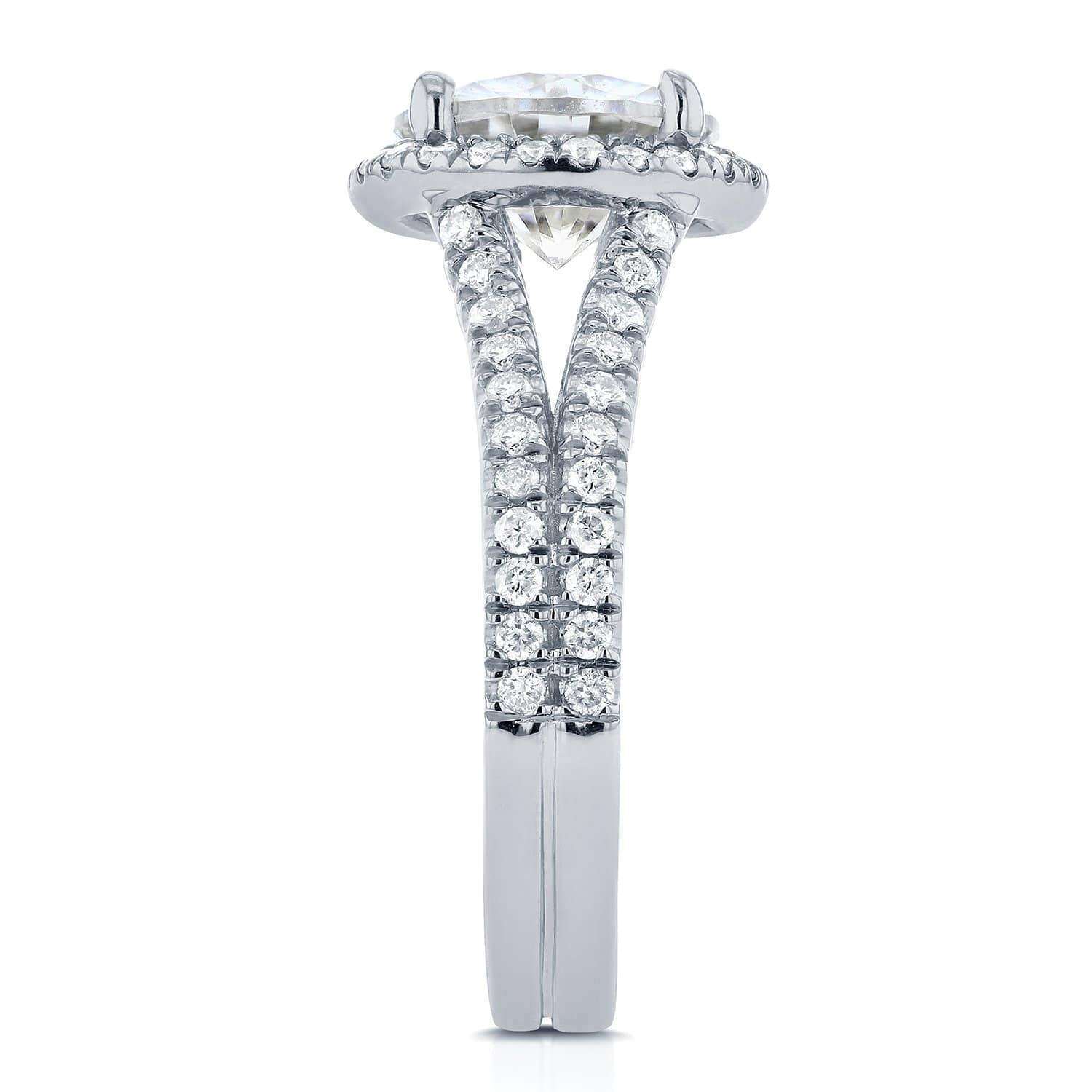 Kobelli Oval Moissanite Engagement Ring with Diamond Halo Split Shank 2 CTW 14k White Gold