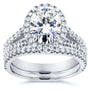 Kobelli Oval Moissanite Bridal Set with Diamond Halo Split Shank 2 1/5 CTW 14k White Gold