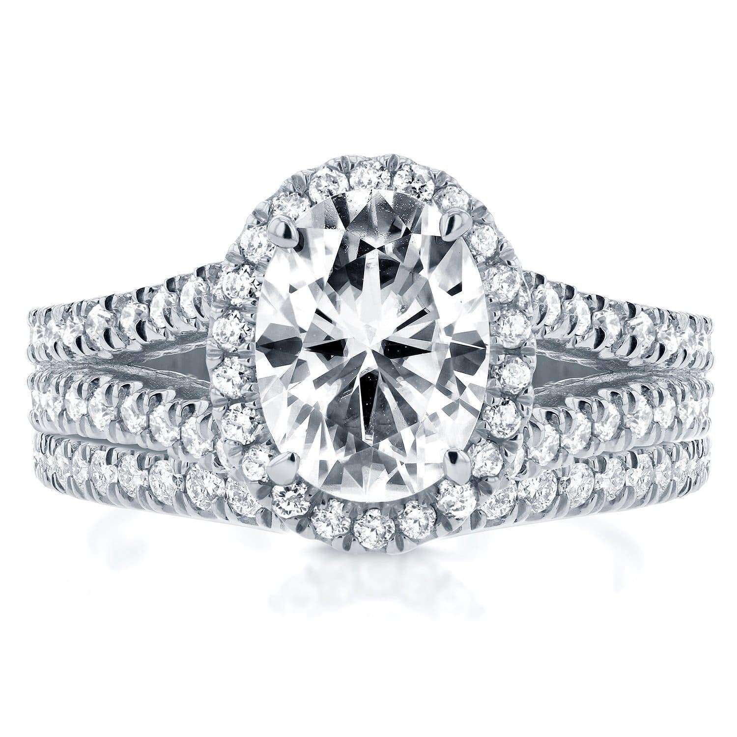 Kobelli Oval Moissanite Bridal Set with Diamond Halo Split Shank 2 1/5 CTW 14k White Gold