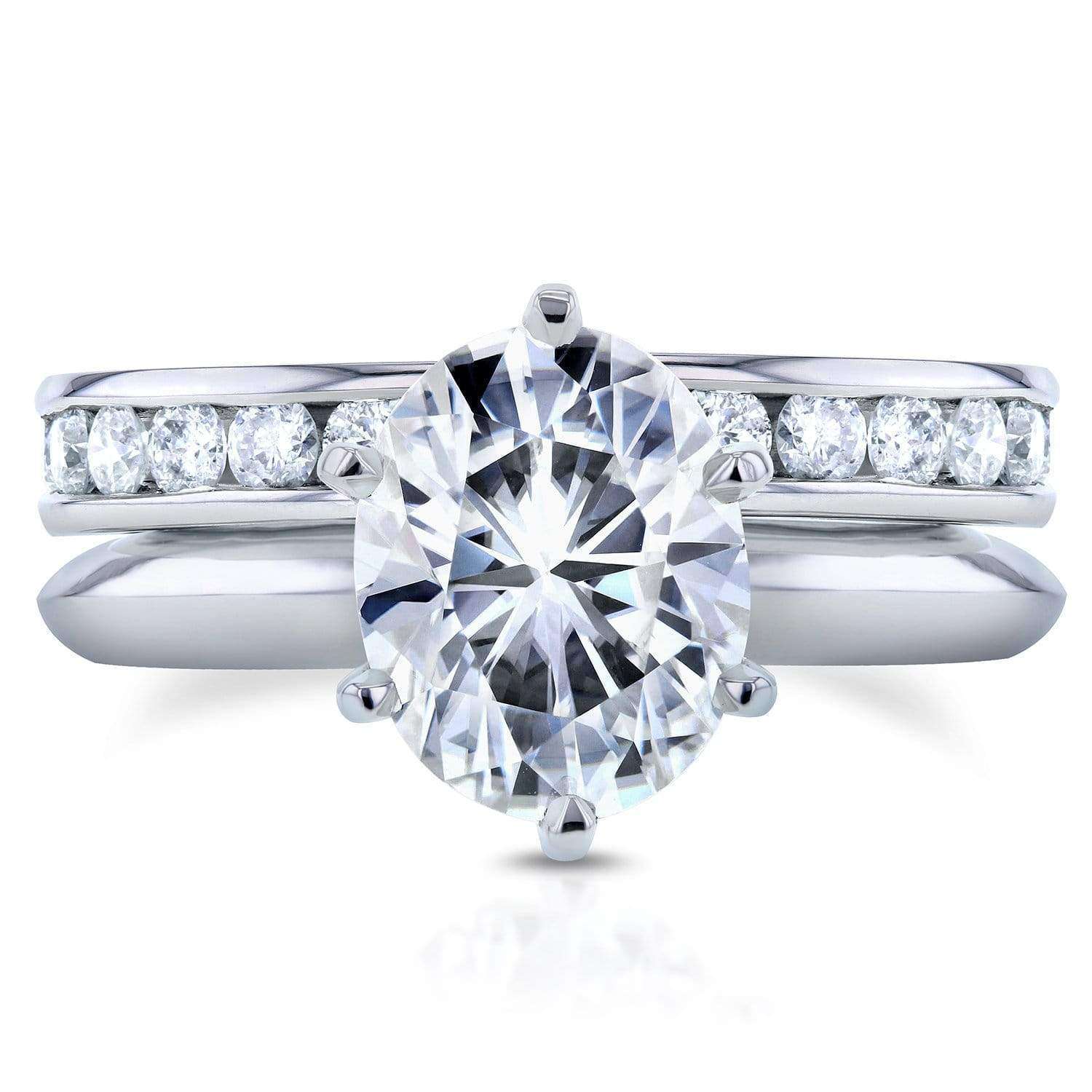 Kobelli Oval Moissanite and Diamond Eternity Band Bridal Ring Set 3 1/10 CTW 14k White Gold