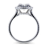 Anel de noivado Kobelli 2 quilates TW Moissanite com diamante e safira almofada Halo em ouro branco 14k