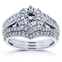 Kobelli Forever One DEF Moissanite & Diamond Star Halo Bridal Set 1 5/8 CTW 14k White Gold (3 Piece Set)