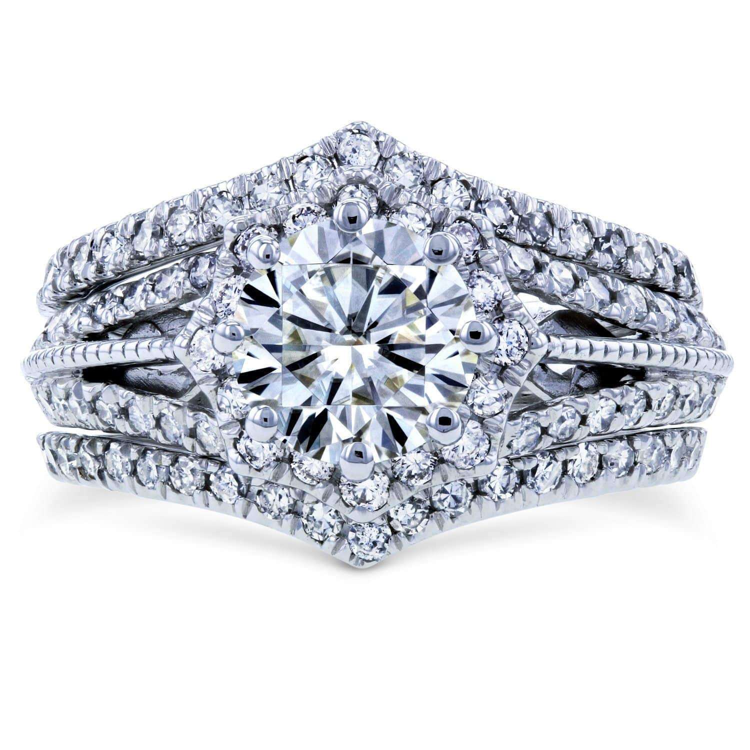 Kobelli Forever One DEF Moissanite & Diamond Star Halo Bridal Set 1 5/8 CTW 14k White Gold (3 Piece Set)