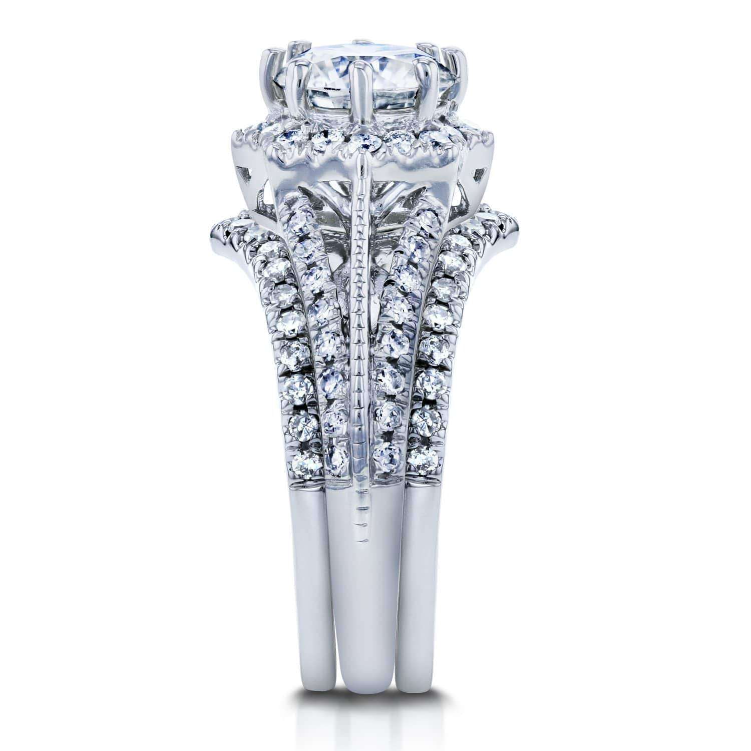 Kobelli Forever One DEF Moissanite & Diamond Star Halo Bridal Set 1 5/8 CTW 14k White Gold (3 Piece Set)