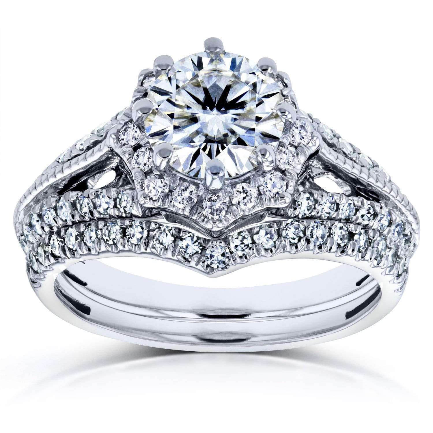 Kobelli Antique Style Moissanite & Diamond Star Halo Bridal Set 1 1/2 CTW 14k White Gold (2 Piece Set)