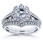 Kobelli Antique Style Moissanite & Diamond Star Halo Bridal Set 1 1/2 CTW 14k White Gold (2 Piece Set)