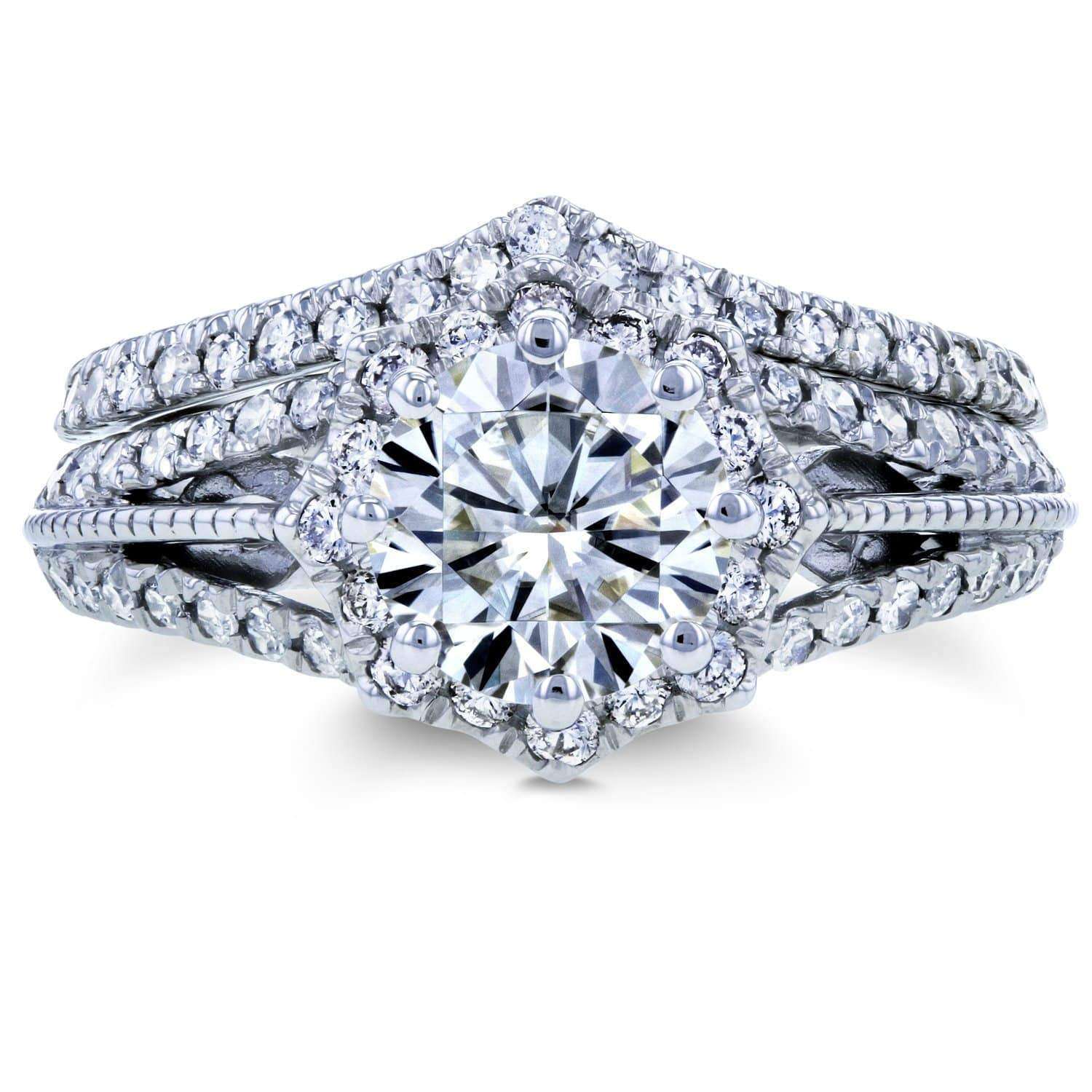 Kobelli Antique Style Moissanite & Diamond Star Halo Bridal Set 1 1/2 CTW 14k White Gold (2 Piece Set)