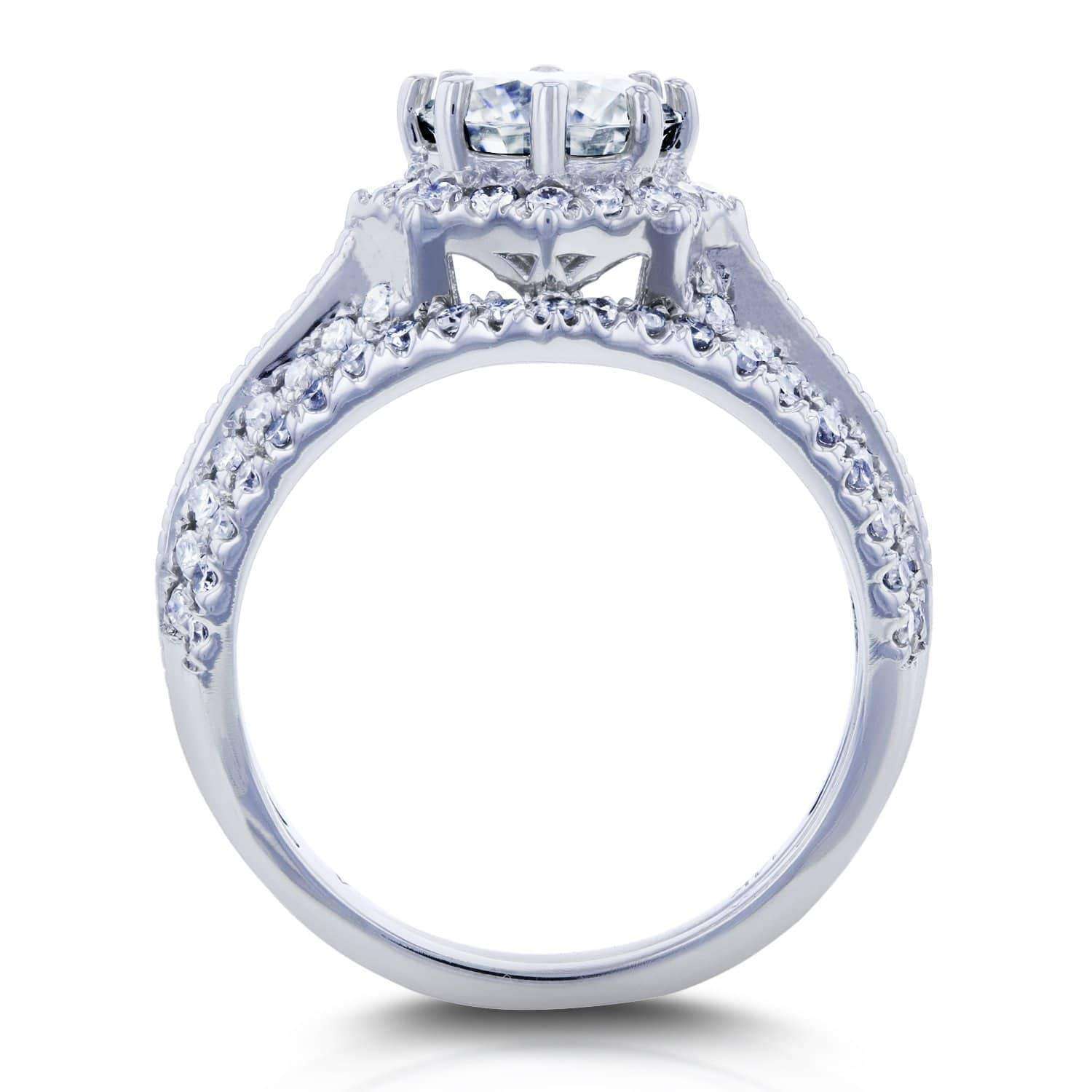 Kobelli Antique Style Moissanite & Diamond Star Halo Bridal Set 1 1/2 CTW 14k White Gold (2 Piece Set)